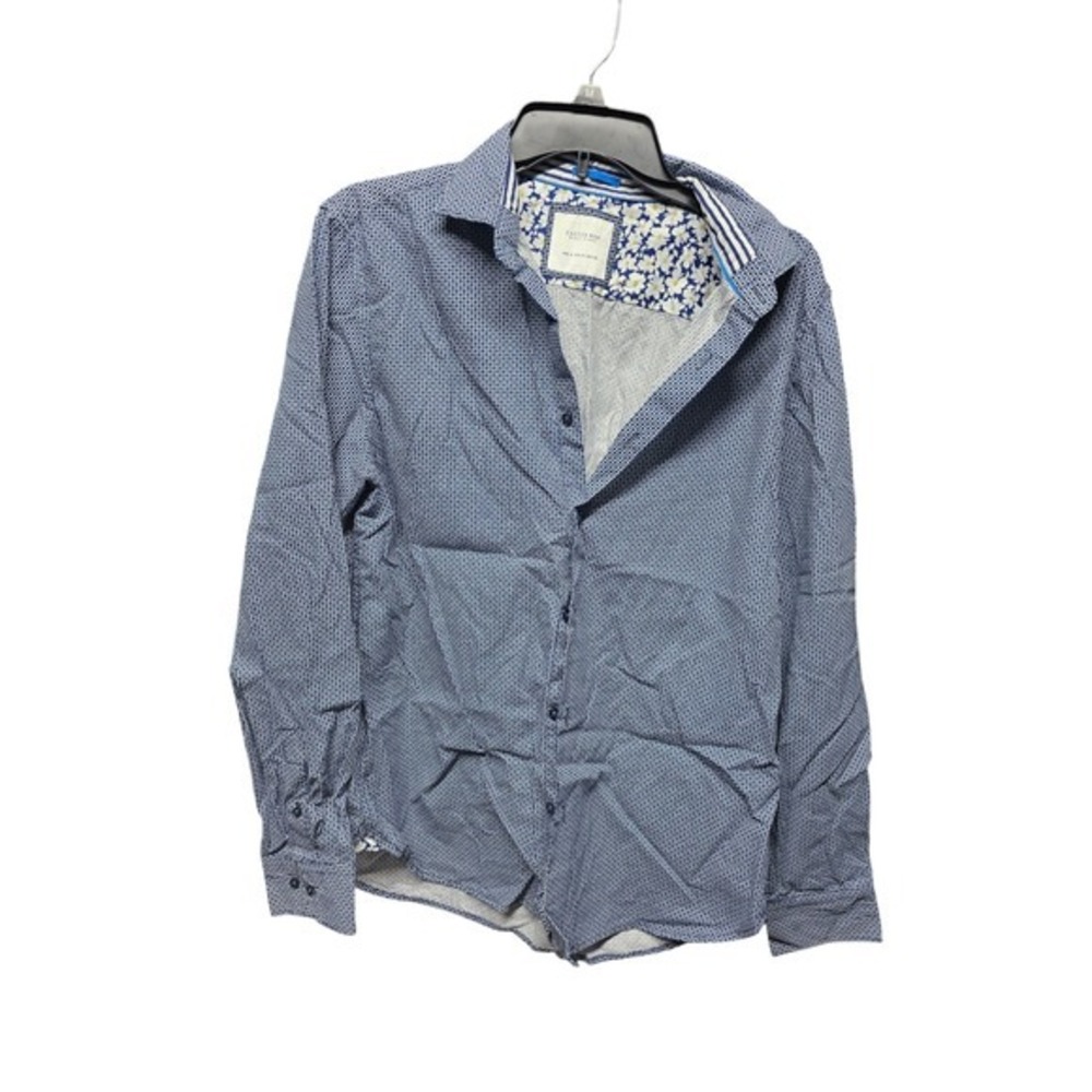 Cactus Man Ricky Singh Mens Blue White  ‎ Print Long Sleeve Dress Shirt
